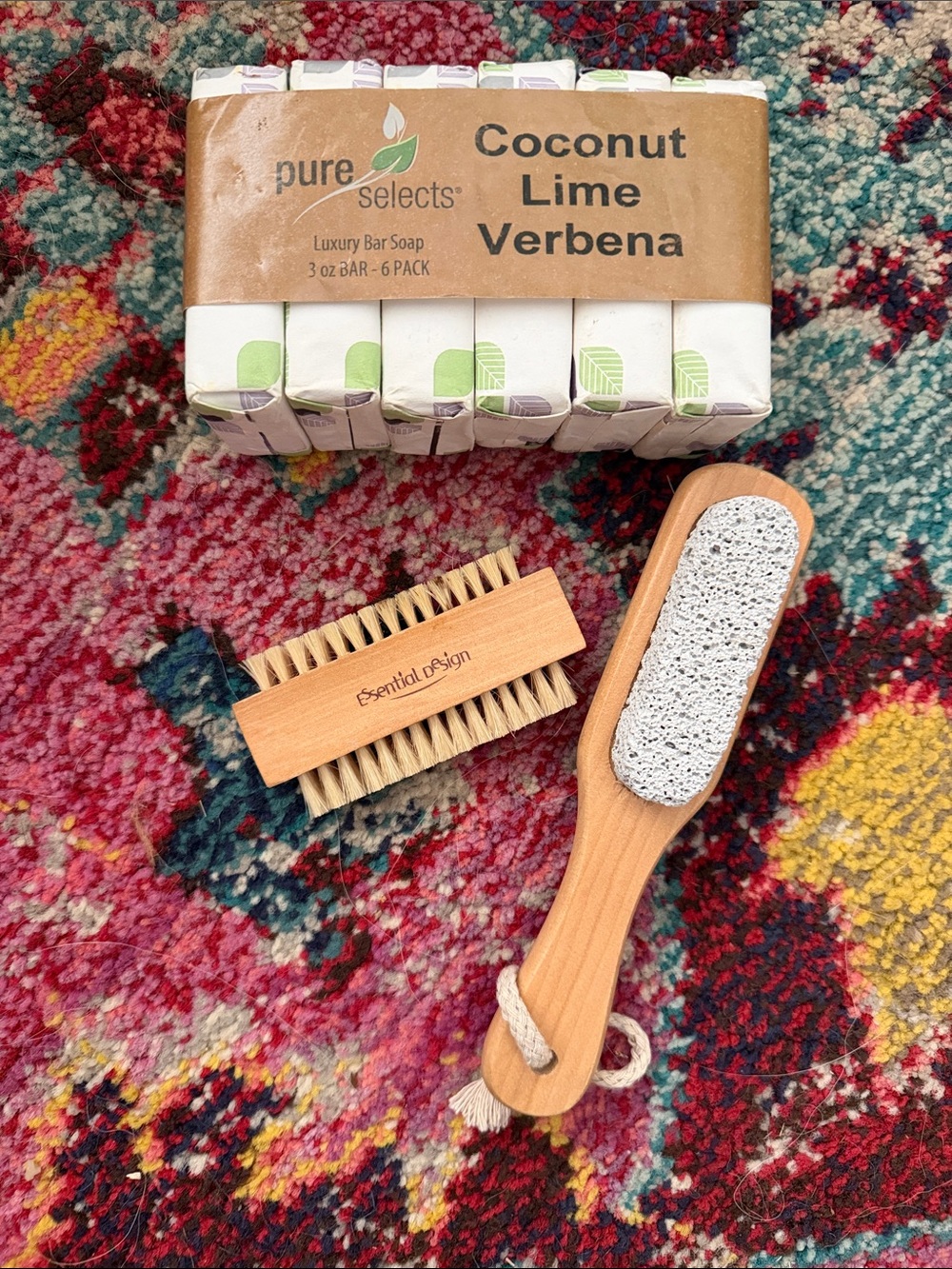 Pure Selects Coconut Lime Verbena Luxury Bar Soap - 6 Pack with Brush and Pumice